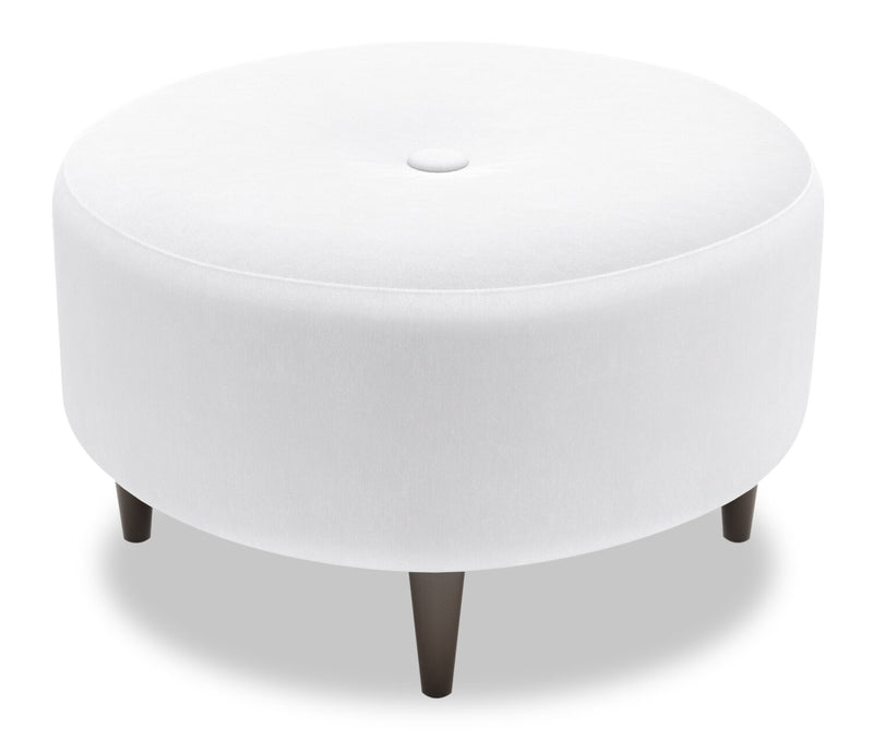 Pouf personnalisable The Curve de Sofa Lab de 31 po fabriqué au Canada en tissu d’apparence lin - blanc Pax Ice