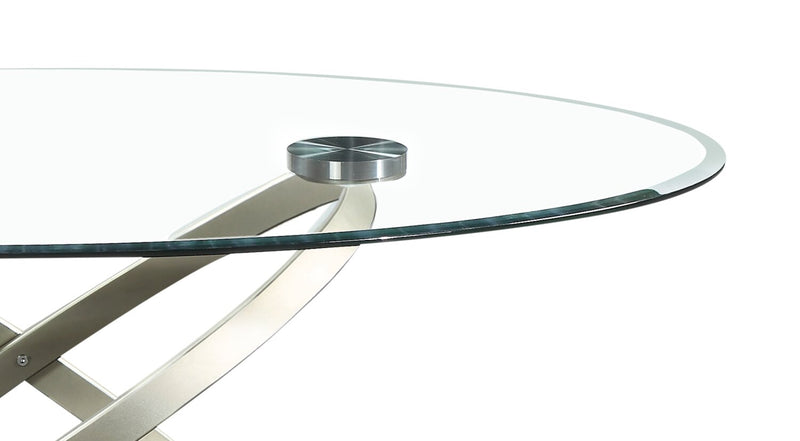 Table à café ovale moderne Vikki de 48 po avec dessus en verre - verre avec base en métal