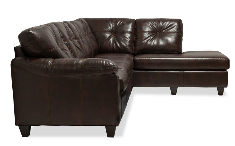 Sofa sectionnel de droite Addison 2 pièces fabriqué au Canada en tissu d’apparence cuir avec coussins de siège amovibles - brun