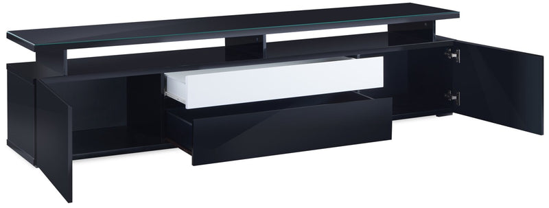 Meuble pour téléviseur moderne Adam de 78 po avec rangement et système de gestion des câbles pour téléviseurs jusqu’à 85 po - noir