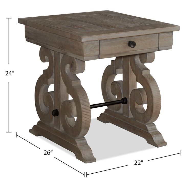 Table de bout traditionnelle Tinley Park de 22 po avec rangement - pin gris-brun avec base à volutes