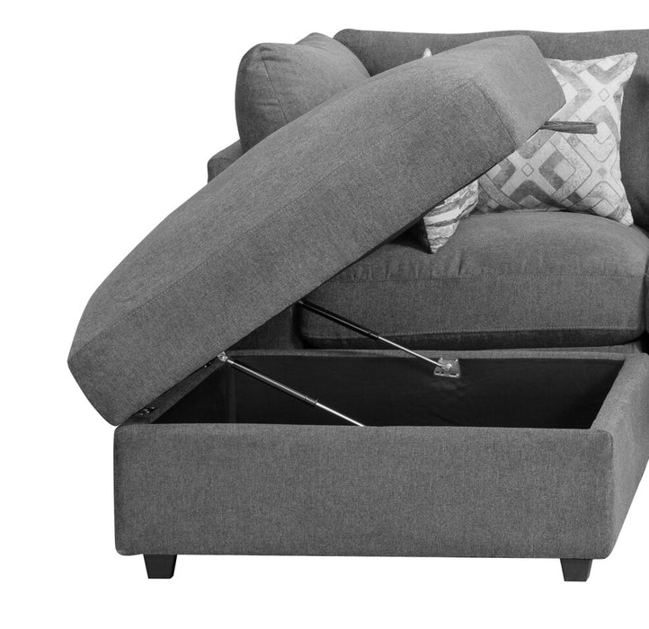 Sofa sectionnel modulaire Evolve de Scott Living 4 pièces en apparence lin avec pouf et coussins en duvet et plumes - gris anthracite