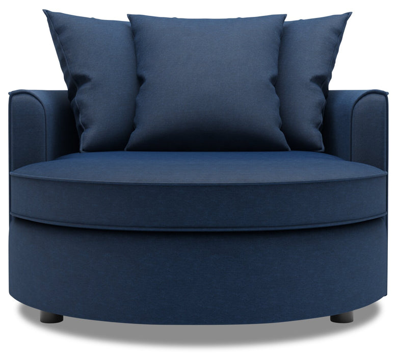 Fauteuil d’appoint enveloppant Sofa Lab personnalisable de 48 po fabriqué au Canada en tissu d’apparence lin - bleu Pax Navy