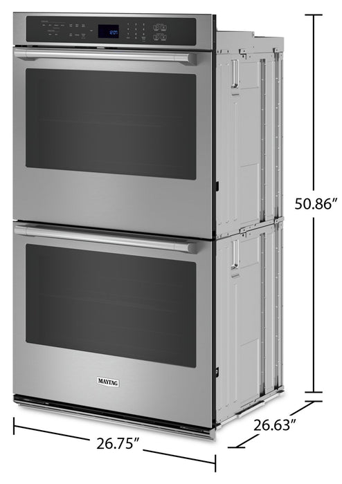Four mural double électrique Maytag de 8,6 pi³ et de 27 po avec convection véritable - acier inoxydable résistant aux traces de doigts - MOED6027LZ