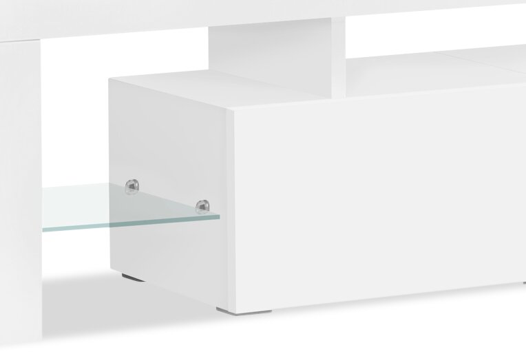 Meuble pour téléviseur moderne Maggie de 63 po avec rangement et système de gestion des câbles pour téléviseurs jusqu’à 70 po - blanc