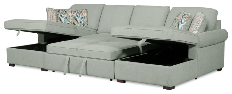 Sofa-lit sectionnel Haven de Scott Living 3 pièces en tissu de chenille avec 2 fauteuils longs de rangement - bleu écume de mer