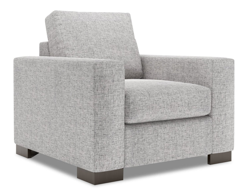 Fauteuil Track de Sofa Lab personnalisable de 38 po fabriqué au Canada en tissu d’apparence lin avec accoudoirs rectilignes - gris Luna Domino
