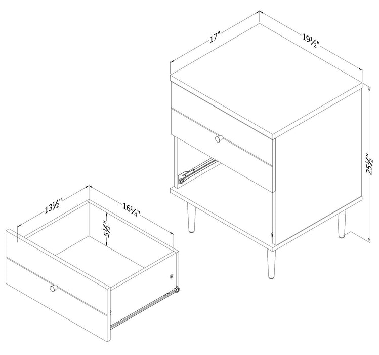 Table de nuit somptueuse Lake de 19,5 po (L) x 25,5 po (H) à 2 tiroirs, fabriquée au Canada - noire