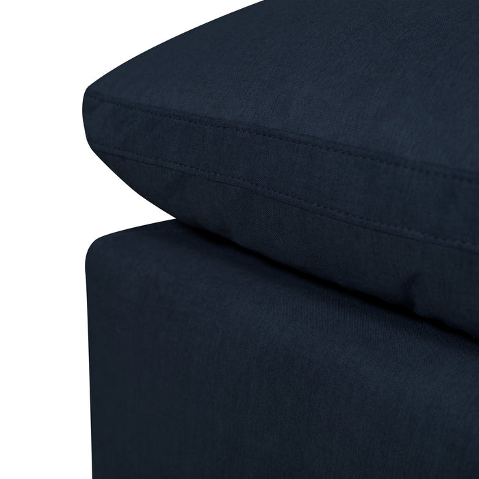 Fauteuil modulaire en coin Eclipse de 43 po en tissu d’apparence lin avec coussins réversibles en duvet et plumes - bleu marine
