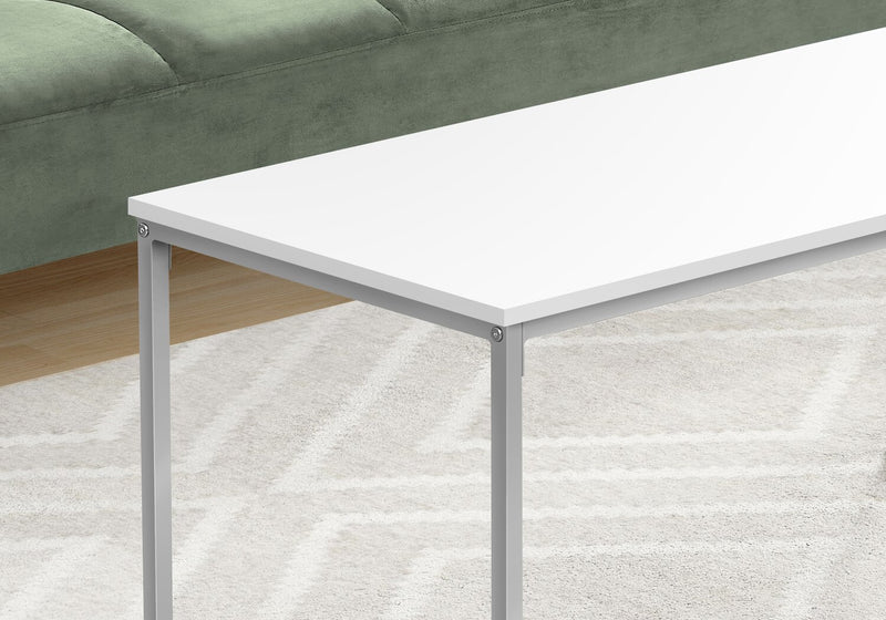 Table à café moderne Ariella de 40 po - dessus blanc avec base en métal gris