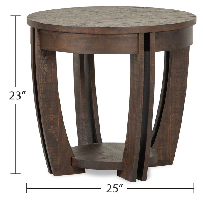Table de bout ronde traditionnelle Lyndale de 25 po avec tablette - pin brun