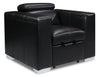 Fauteuil Drake de 41,5 po en tissu d’apparence cuir avec pouf rétractable et appuie-têtes relevables - noir