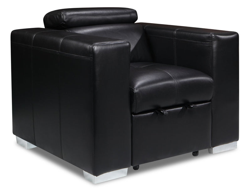 Fauteuil Drake de 41,5 po en tissu d’apparence cuir avec pouf rétractable et appuie-têtes relevables - noir