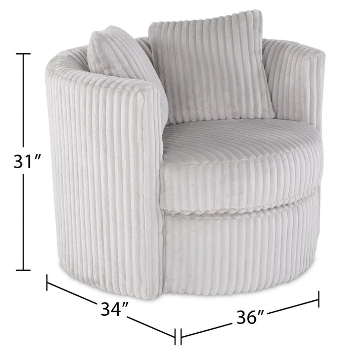 Fauteuil d’appoint pivotant Cuddler Petite de 36 po fabriqué au Canada en tissu de chenille - gris Groove Mist