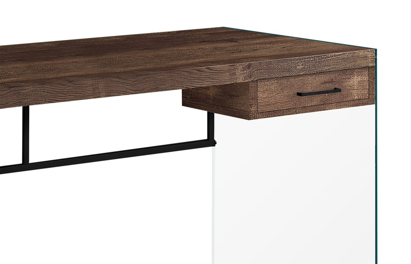 Bureau Isla de 48 po avec tiroir - brun avec base en verre