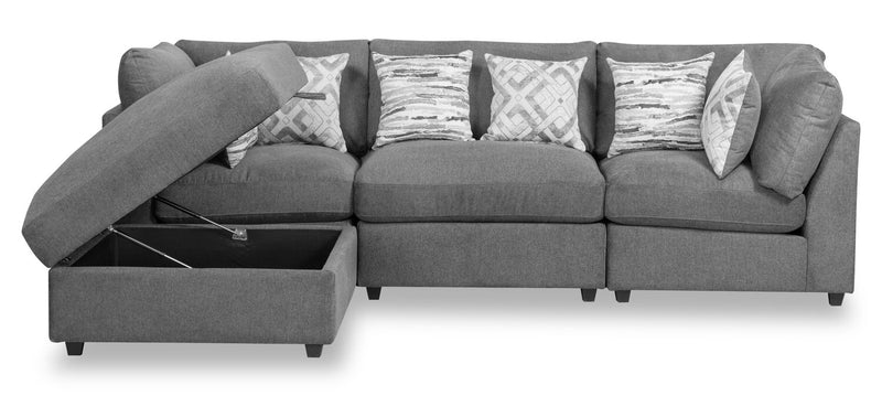 Sofa sectionnel modulaire Evolve de Scott Living 4 pièces en apparence lin avec pouf et coussins en duvet et plumes - gris anthracite