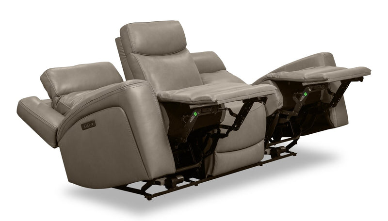 Sofa à inclinaison électrique Prescott de Scott Living de 88,5 po en cuir véritable avec appuie-têtes électriques - gris