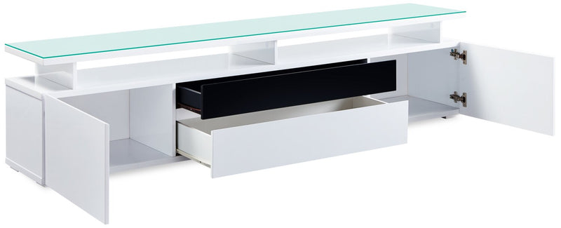 Meuble pour téléviseur moderne Adam de 78 po avec rangement et système de gestion des câbles pour téléviseurs jusqu’à 85 po - blanc