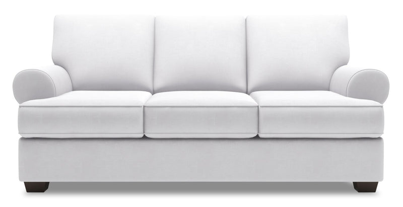 Sofa-lit personnalisable Roll de Sofa Lab de 86 po fabriqué au Canada en tissu d’apparence lin avec accoudoirs enroulés - blanc Pax Ice