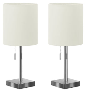 Ensemble 2 lampes de table de 17 po en métal nickel avec recharge USB