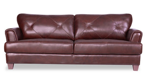 Sofa Vita de Château d’Ax de 87 po en cuir 100 % véritable avec coutures à motif de diamant et pattes en bois - brun