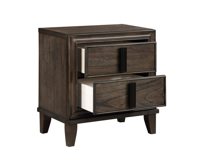 Ensemble de chambre à coucher Kane 6 pièces en cuir végétalien avec lit de rangement, commode, miroir et table de nuit, brun - format grand lit