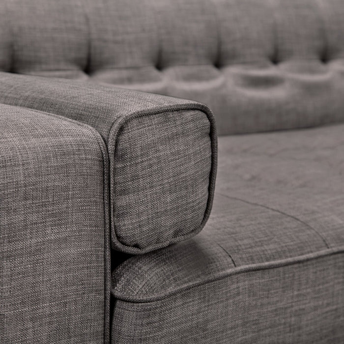 Futon Avery de 81,5 po en tissu d’apparence lin avec mécanisme Klik Klak, capitonnage et deux accoudoirs coussinés - gris