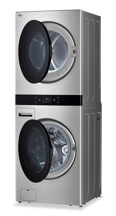 Tour de lavage WashTowerMC à la vapeur haute efficacité LG Studio à chargement frontal avec laveuse de 5,8 pi³ et sécheuse de 7,4 pi³ - acier Nobel - SWWE50N3