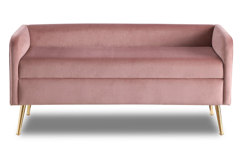 Banc Cass de 52 po - velours rose avec pattes dorées