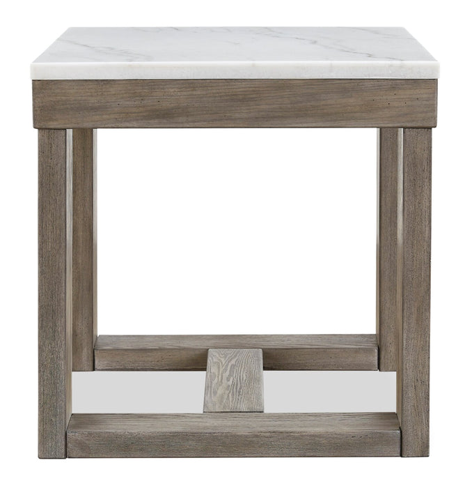 Table de bout moderne Corsa de 24 po - dessus en marbre avec base en bois gris-brun
