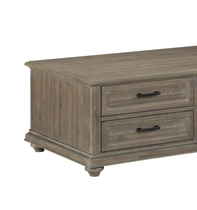 Table à café rustique Winston de 48 po avec rangement - brun clair avec fini bois de grève