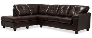 Sofa sectionnel de gauche Addison 2 pièces fabriqué au Canada en tissu d’apparence cuir avec coussins de siège amovibles - brun