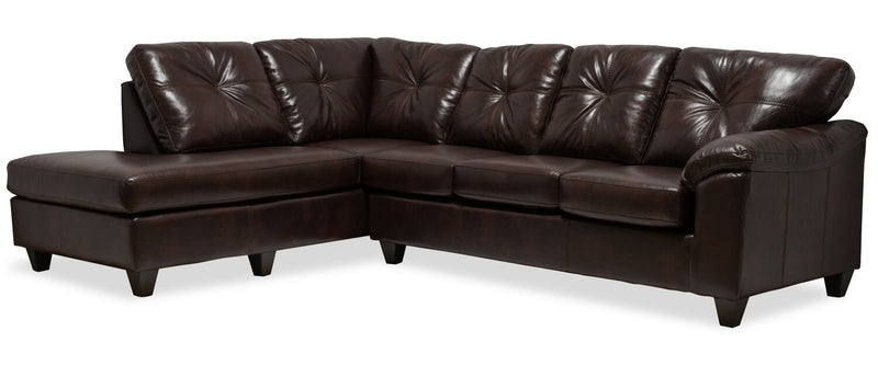 Sofa sectionnel de gauche Addison 2 pièces fabriqué au Canada en tissu d’apparence cuir avec coussins de siège amovibles - brun