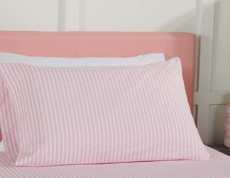 Ensemble de draps Hallie de 4 pièces rayés en coton pour lit double - rose