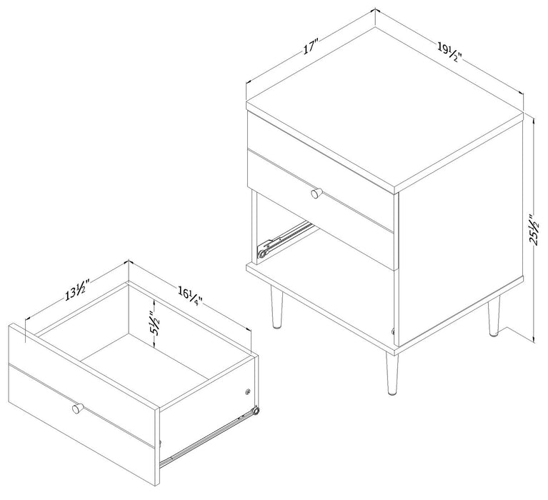 Table de nuit somptueuse Lake de 19,5 po (L) x 25,5 po (H) à 2 tiroirs, fabriquée au Canada - blanche