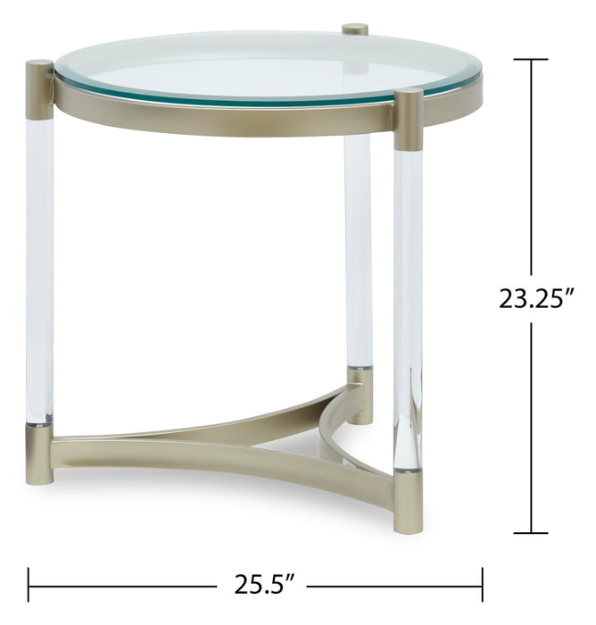 Table de bout ronde moderne Silas de 25,5 po avec dessus en verre - platine avec métal et acrylique