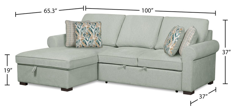 Sofa-lit sectionnel de gauche Haven de Scott Living 2 pièces en tissu de chenille avec fauteuil long de rangement - bleu écume de mer