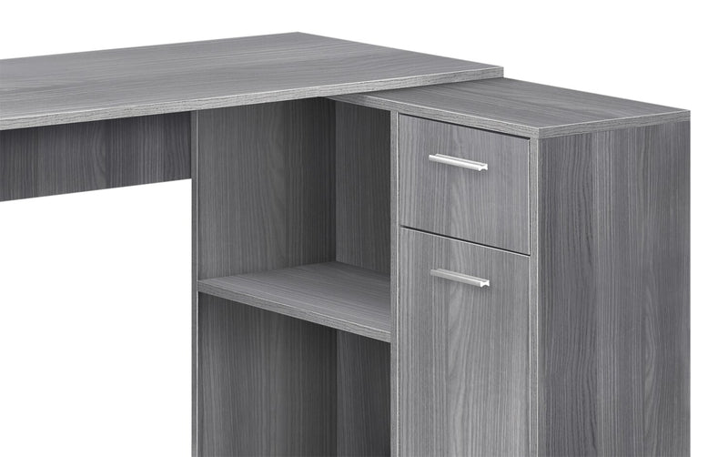 Bureau en forme de L Zoey de 46 po avec compartiments, tiroir et armoire - gris