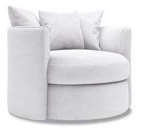  Fauteuil d’appoint pivotant Nest de Sofa Lab de 41 po fabriqué au Canada en tissu d’apparence lin - blanc Pax Ice 