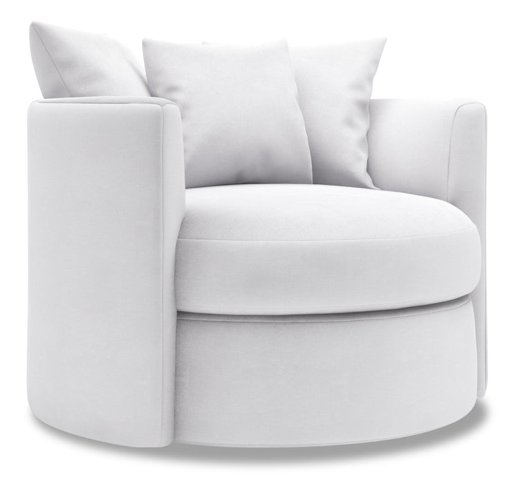 Fauteuil d’appoint pivotant Nest de Sofa Lab personnalisable de 41 po fabriqué au Canada en tissu d’apparence lin - blanc Pax Ice