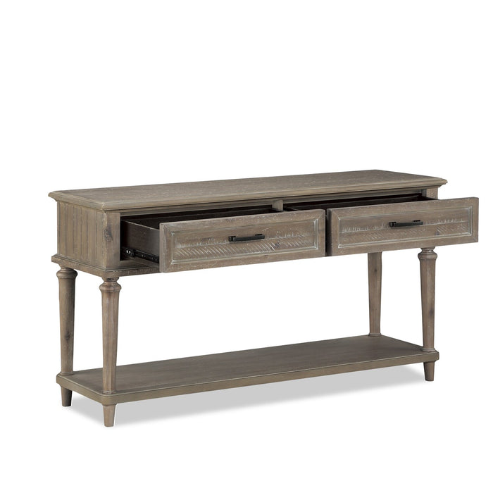 Table de salon rustique Winston de 54 po avec rangement et tablette - brun clair avec fini bois de grève