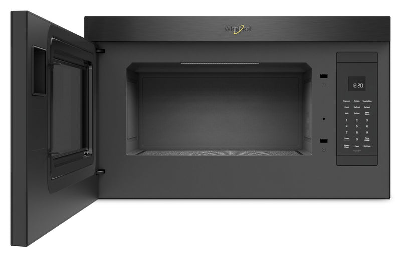 Four à micro-ondes à hotte intégrée Whirlpool de 1,1 pi³ à installation affleurée avec cuisson à 900 W - acier inoxydable noir - YWMMF5930PV