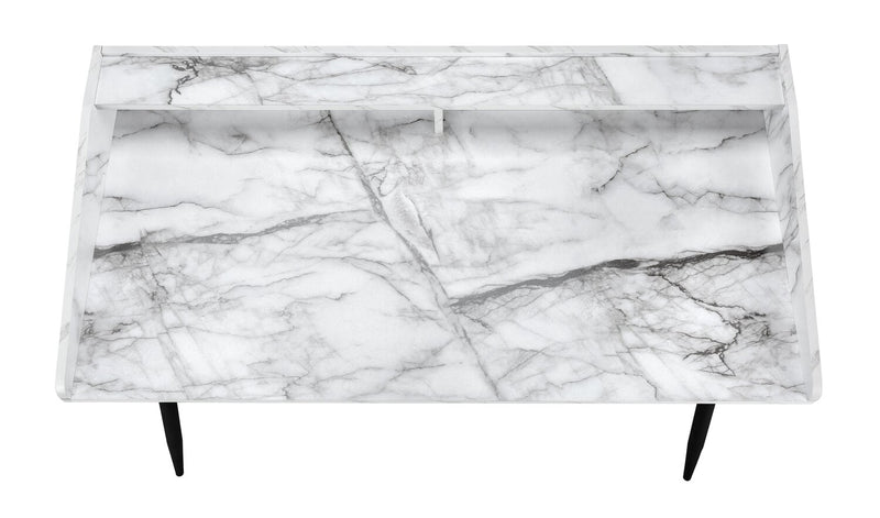 Bureau Jeremy de 47,25 po avec petite crédence - apparence marbre blanc