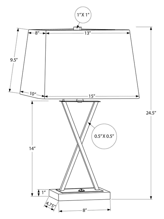 Lampe de table de 25 po en métal noir avec recharge USB