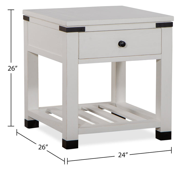 Table de bout moderne Harper de 24 po avec rangement et tablette - pin blanc