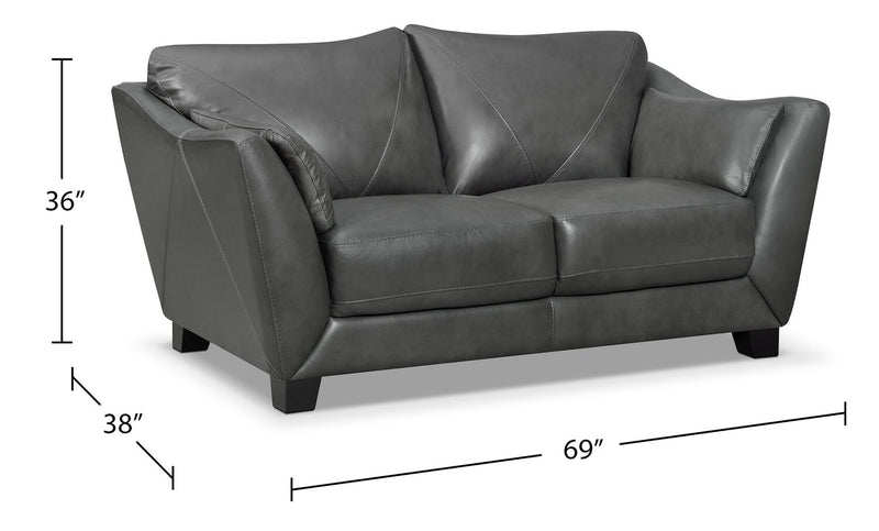 Causeuse Lusso de Château d’Ax de 69 po en cuir véritable à 100 % avec pattes en bois - gris anthracite