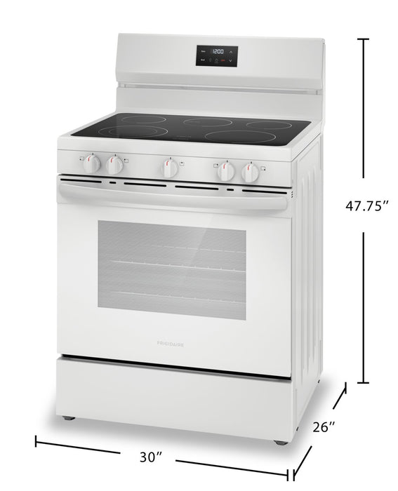 Cuisinière électrique Frigidaire de 5,3 pi³ avec élément à ébullition rapide et surface de cuisson à 5 éléments - blanche - FCRE305CBW