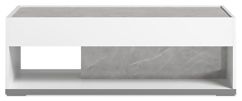 Table à café moderne Marla de 47,25 po avec tablette - blanche et grise avec imitation de marbre