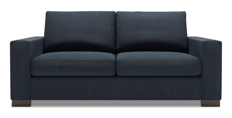 Sofa personnalisable Track de Sofa Lab de 75 po de format condo fabriqué au Canada en tissu d’apparence lin avec accoudoirs rectilignes - bleu Luna Sailor