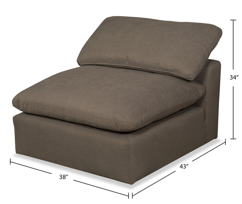 Fauteuil modulaire sans accoudoirs  Eclipse de 38 po en tissu d’apparence lin avec coussins réversibles en duvet et plumes - gris ardoise